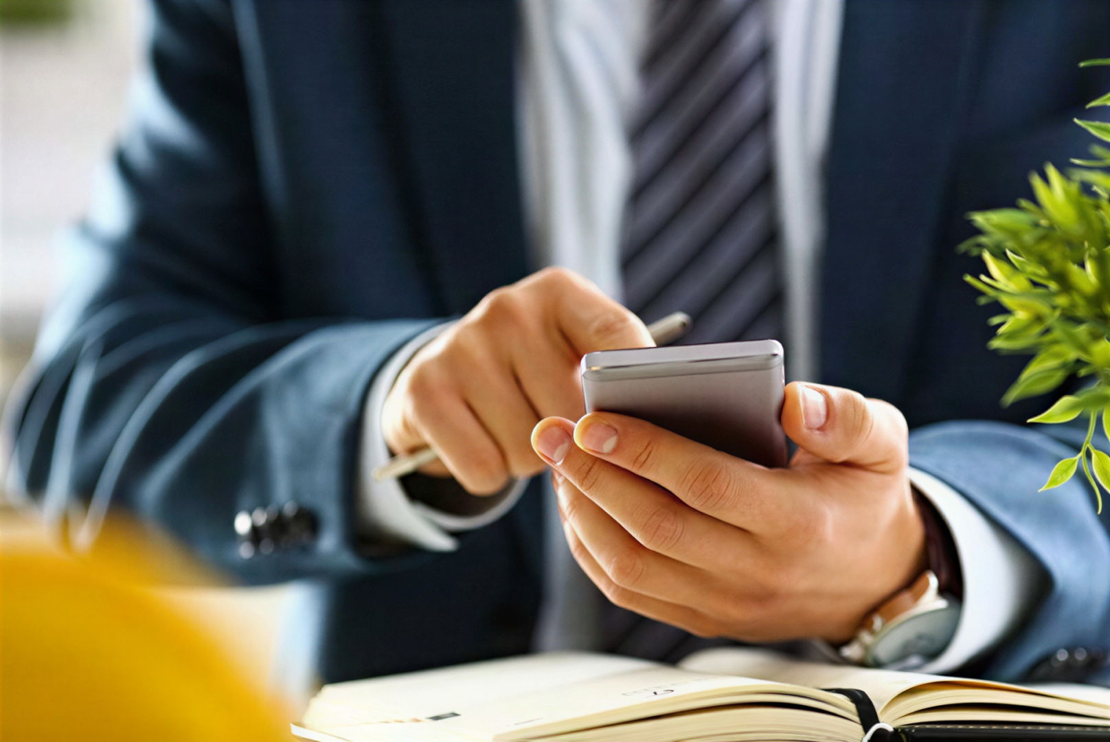 Businessman using smartphone at desk