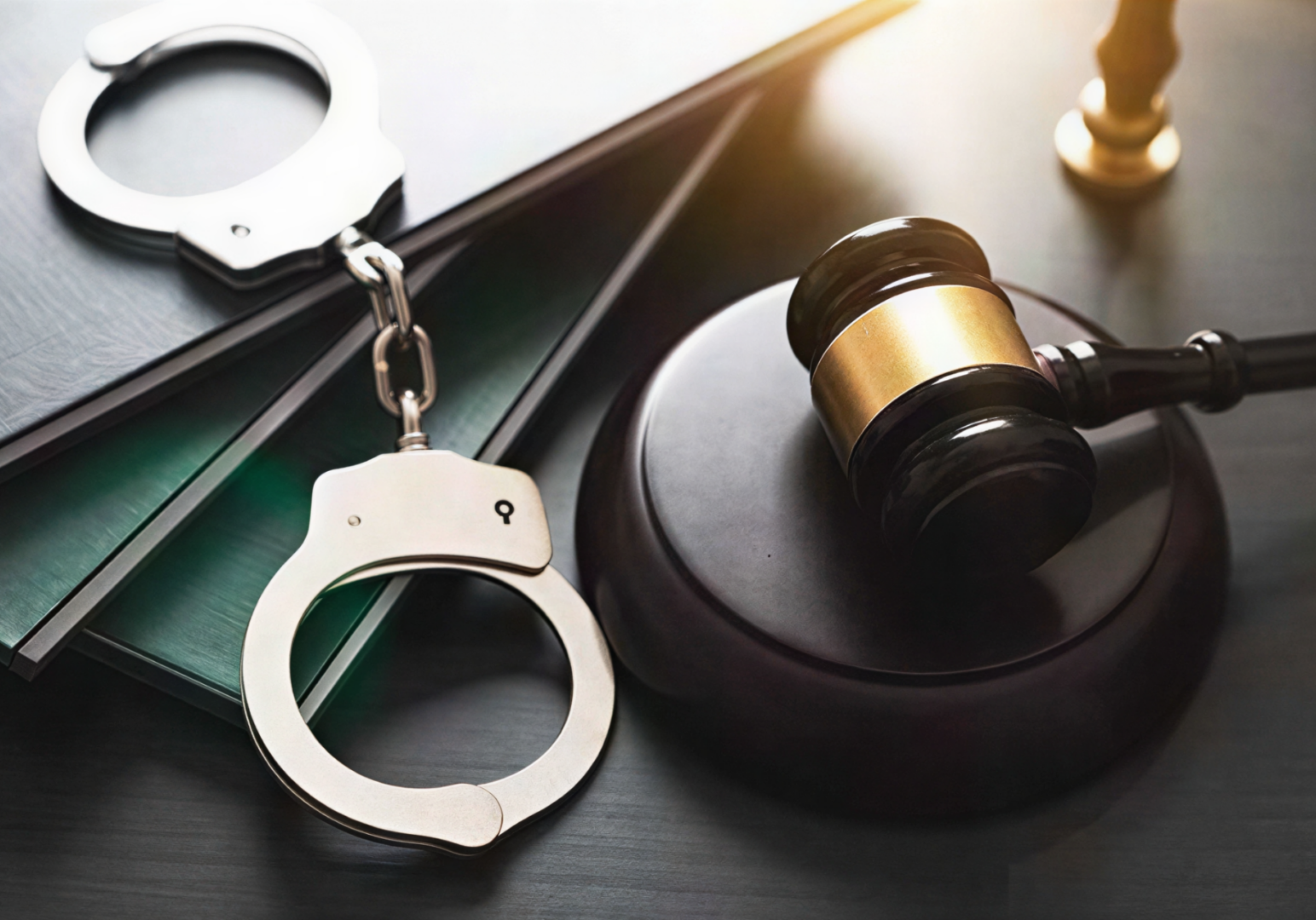 Courtroom symbols with gavel and handcuffs